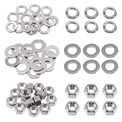 Swpeet 45Pcs Metric 304 Stainless Steel M12 Hex Nuts and M12 Flat Washers with Split Lock Washers Assortment Kit, Coarse Thread Hexagon Nut for Home Automotive Shop Use - size: M12 Hex Nuts & Washers