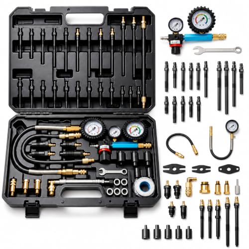 47PCS Compression and Leak Down Tester Kit for Diesel & Petrol | Dual Gauge Design, 0-700 PSI/0-50 Bar, HDi, TDCi, Pumpe Duse, Engine Compression And Leak Testing