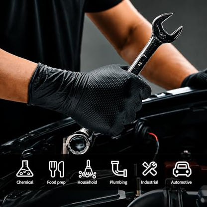 ANBOSON 10 Mil Nitrile Disposable Gloves Heavy Duty Mechanic Gloves Raised Diamond Texture Thick (Black of 1000, Medium) - color: Black of 1000, size: Medium