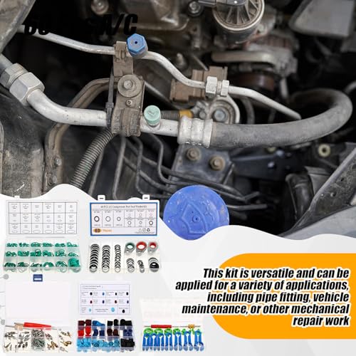 Threlaco 5 Sets/525 Pcs Car A/c Repair Kits with 18 Sizes 270 O-Ring Kit, 102 Valve Cores, 60 Compressor Gaskets, 77 Dust Cap, 39 Valve Core, 16 Ac Fuel Line Disconnect Tool Compatible with R12 R134a
