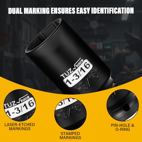 1/2 Inch Drive 1-3/16 Inch Deep SAE 6 Point CR-MO Impact Socket | Radius Corner Design,Square Chamfered Opening,Axle Nut Impact Grade Socket for Easy Removal - size: 1/2” Drive 1-3/16 Deep, style: 1/2" Drive Deep Socket
