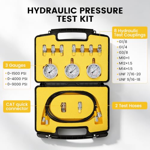 Hydraulic Pressure Test Kit (Essential Kit) | 3 Gauges, 8 Couplings, 1 Quick Connector, 2 Hoses for Excavators, Loaders, Tractors, Forklifts, Construction & Mining