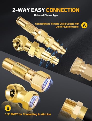 LUMITECO 2-Pack Heavy Duty Air Chuck Set,Screw On Tire Inflator Nozzle & Closed Ball Tire Chuck with 1/4" NPT Standard Quick Plug, Tire Air Chuck w/Presta Valve & Air Pump Ball Needle Set - size: Ball Foot+Twist On
