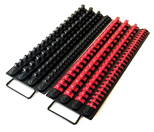 160pc SOCKET STORAGE TRAY RAIL RACK HOLDER SET 1/4 3/8 1/2 RED AND BLACK 17-1/2" LONG 6" WIDE 2 TRAYS