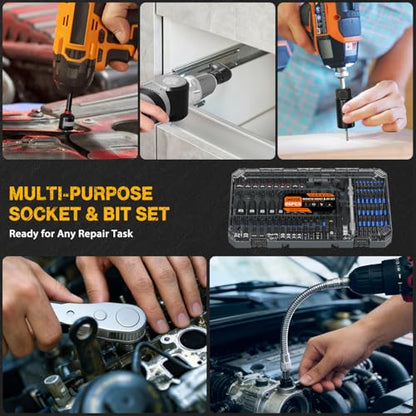 XOOL 86-Piece Magnetic Impact Nut Driver Set, Metric & SAE, with Socket Adapters, Universal Joint, Flexible Shaft, Wing Nut Driver, Power Bits & Quick-Release Extension