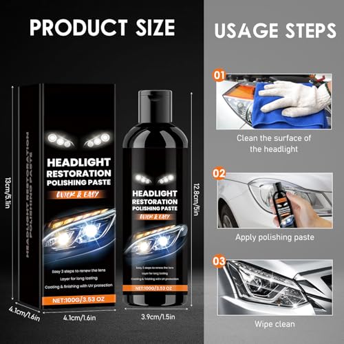 2PCS Headlight Stain Remover Polishing Paste, 2025 New Professional Car Headlight Restoration Kit, Repair with Scratch Removal, Headlight Polish Cleaner for Lights Long-Lasting Clarity