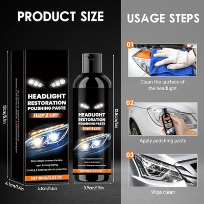 2PCS Headlight Stain Remover Polishing Paste, 2025 New Professional Car Headlight Restoration Kit, Repair with Scratch Removal, Headlight Polish Cleaner for Lights Long-Lasting Clarity