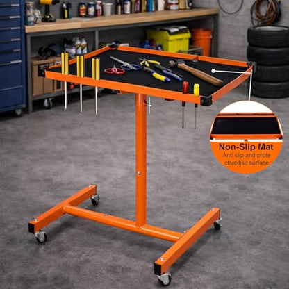 A A IN Mechanics Rolling Work Table, Adjustable Mobile Tray Table for Shop, Garage, DIY. Tool Tray Cable with Wheels. 220 lb. Capacity, Orange | Adjust Height 37.7-45 in, Heavy-Duty Big Tray Tool Table with Rubber Pad, Smooth mobility, for repair shops, D