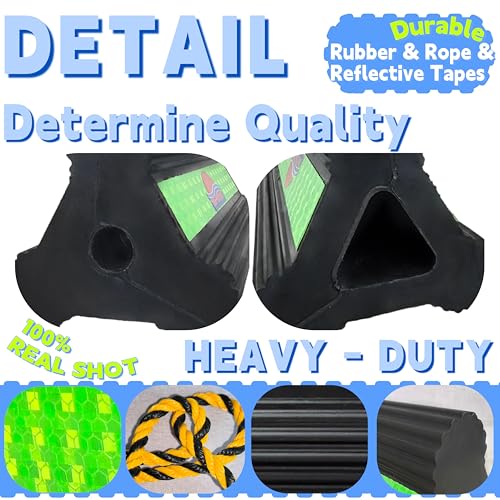 Heavy Duty Green Rubber Wheel Chocks,6.3x4.5x4,Triangular Stable Tire Stopper with Rope, Non-Slip Reflective Portable, Compact Easy Storage, RV Camper Trailer Car Garage(4, Green) - color: GREEN