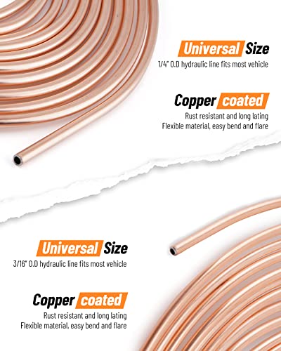 25 ft 3/16" + 1/4" Copper Coated Brake Line Kit (Includes 32 Fittings and 8 Unions)+ Brake Line Double & Single Flaring Tool Kit