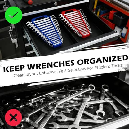SEDY 2-Pack Magnetic Wrench Organizer with Non-Slip Handle, 24-Slot Heavy-Duty Wrench Rack Holders for Toolbox & Drawer Storage, Fits SAE 1/4"-1-1/16" and Metric 6mm-24mm Wrenches - style: 24-Slot Large Handle / 2-Pack