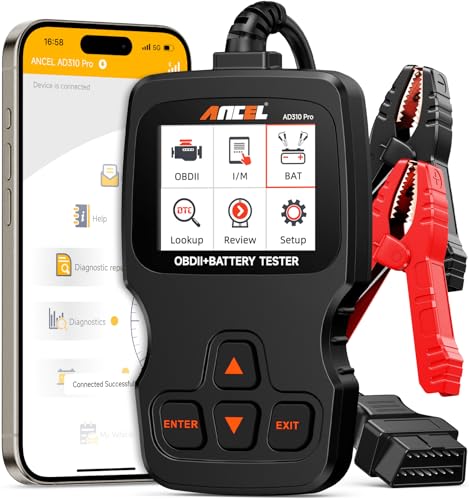 ANCEL AD310 Pro Bluetooth OBD2 Scanner with Battery Tester, Check Engine Light Code Reader & Car Diagnostic Tool, Read/Clear Codes, Live Data, Battery Health & Charging Test for 1996+ Vehicles