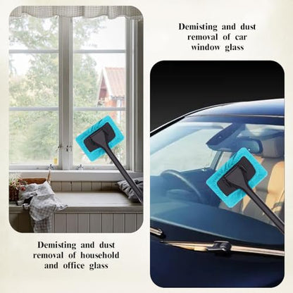 Car Window Cleaner, Car Windshield Cleaner Tool, Windshield Cleaner Inside with Extendable Handle and 4PCS Washable Reusable Cloth Pad, Car Tools Universal Auto Wiper Cleaning - color: Light blue