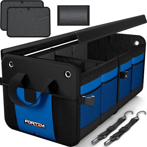 FORTEM Trunk Organizer For SUV Car Organizer and Storage, Multi-Compartment Storage Bag Car Accessories for Women Men, Perfect Christmas Gifts, 1680D Oxford, Non Slip Bottom, Straps, Soft Cover (50L) - color: Blue, size: Standard (50L)