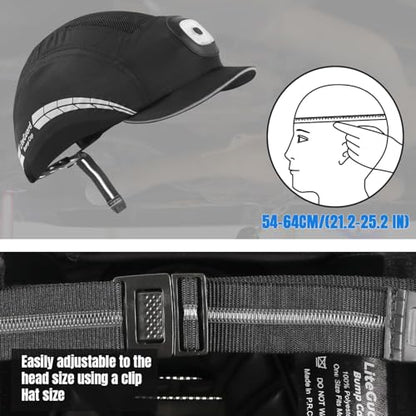UM ULTRAMAXX Lightweight Bump Cap with Reflective Stripes, Breathable Baseball Cap Style, Head Protection Hard Hat for Men Women - color: Black with Led Light
