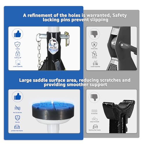 HKTE 4 Ton Jack Stands for Cars, SUVs and Light Trucks, 2 Pack | 4 Ton Capacity ；7-Position 13.4-20 in Height; Flat Rubber Saddle; Dual Locking Pins; Heavy-Duty Steel Frame - color: JACK STANDS 8000LB
