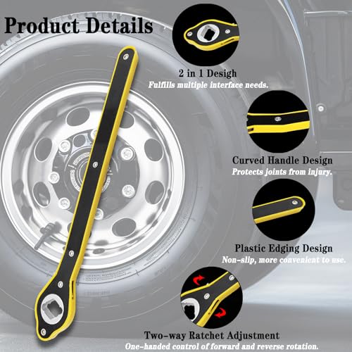 3Pcs Car Jack Wrench Set, 360° Swivel Labor-Saving Car Jack Ratchet Wrench Cross-shaped Hex-shaped Rhombus-shaped with Long Handle, Scissor Jack Lift Speed Handle Tool for Travel, Van, SUV & More