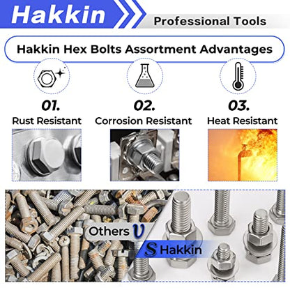Hakkin Hex Bolts and Nuts Kit 1/4-20, 5/16-18, 3/8-16, 10 SAE Sizes 304 Stainless Steel Nuts and Bolts Assortment with Flat & Lock Washers, 240PCS Full Thread with Case, for Home, Automotive, Marine - size: 240PCS 1/4-20 5/16-18 3/8-16 Hex Bolts Silver