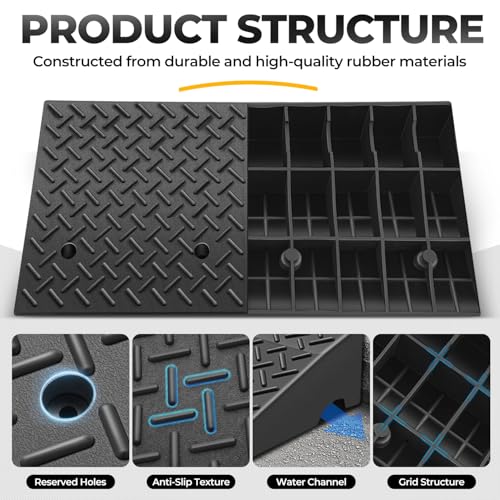Auto Dynasty Rubber Curb Ramps, 7.9" Lift Height Curbside Driveway Ramp, 4410 LBS/2T Capacity Sidewalk Curb Ramp for Cars Trucks Bikes Motorcycles Wheelchairs, 2 Pack - size: 7.9" Rise