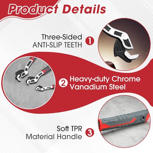 Self-Adjusting Pipe Wrench, 6”8”10” Self Locking Wrench Set with Forged Double Threaded Jaws for Pipes Nuts Bolts and Plumbing Repair