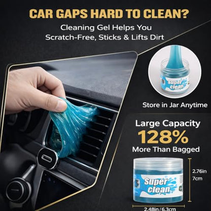15PCS Interior Cleaning Kit Graded Boar Brush 160g Gel Swivel Glass Tool | Scratch-free vent duster microfiber pads waterproof bag, car & home dual use, practical holiday gift for car lovers