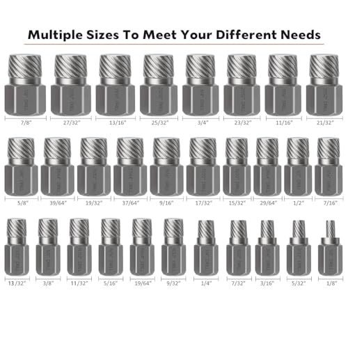 XEWEA 29PCS Screw Extractor Set Hex Head Multi-Spline Easy Out Bolt Extractor Set, Chrome Molybdenum Alloy Steel Rounded Bolt Remover - color: 29pcs