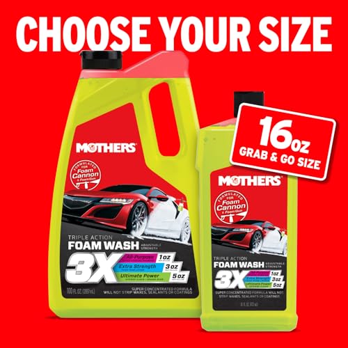 Mothers Triple Action Foam Wash, 16 oz. (05616) | pH Balanced, Eco-Friendly, Super-Sudsy, Foam Cannon, Won't Stripping Wax, Sealant or Coating, Super Concentrated - size: 16 Fl Oz (Pack of 1)