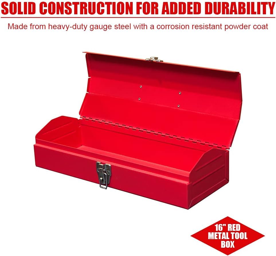 2PCS Portable Tool Box, Metal Tool Box, 4 Non-Slip Foot Pads, Ideal for Trailer, Mechanic, DIY-ers, Car Toolbox, Workshops, Garages, Repair Shops,Red - size: 2P-Red