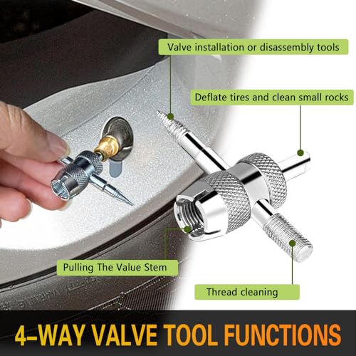 44Pcs Tire Valve Stem Repair Tool Kit, Tire Valve Core Remover Installer Tool Set with Valve Stem Caps, Universal Auto Tire Repair Tools for Cars Trucks