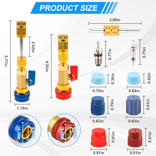 31PCS Professional AC Valve Core Removal Tool for R134A Refrigerant Systems, Quick Remover & Installer for High/Low Pressure Ports, Includes Valve Core Tool Set, Service Port Caps & Stem Kit