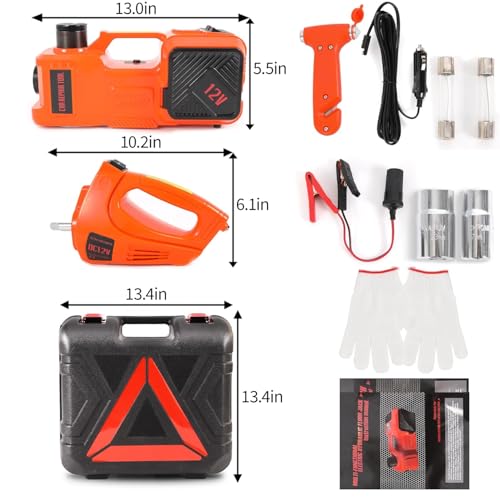 Trihelper Electric Car Jack Set 5 Ton Hydraulic Jack Car Lift Floor Jack with Integrated Tire Pump and Impact Wrench for Sedans SUV MPV Sedan Truck Change Tires Garage Repair | Lift Range 5.9-17.7in, 350 N·m Torque, 35L/min Pump, 150 PSI Gauge, Fits Sedan