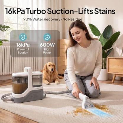 Portable Carpet Cleaner Machine for Pet Stains Upholstery Car Interior, 16kPa Powerful Suction Spot Cleaner with 2.3L+1.3L Dual Tank Self-Cleaning for Couch Rug Stairs Sofa Handheld Deep Cleaner