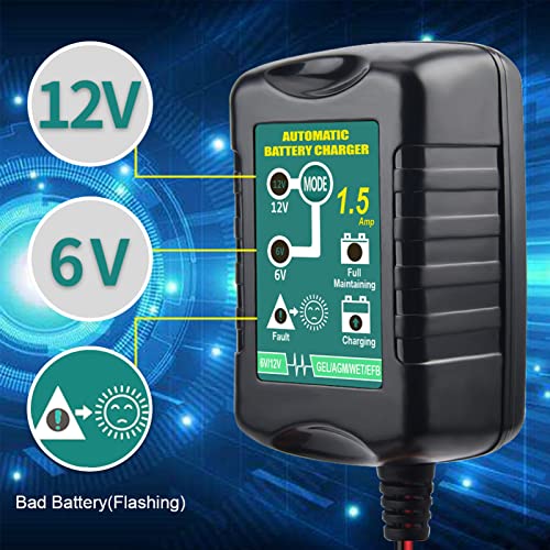 Trickle Battery Charger Maintainer, 12V / 6V Automatic Smart Battery Charger for Automotive Car Motorcycle Lawn Mower Marine Boat RV ATVs Sealed Lead Acid Battery