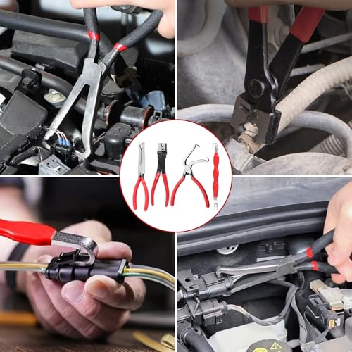 Electrical Disconnect Pliers Set 4 Pcs, Automotive Connector Separator & Terminal Removal Tool for Fuel Injector, Ignition Coil, Straight & 60° Angled Jaw, Double-Ended Pin Extractor - style: 4 Pcs Set