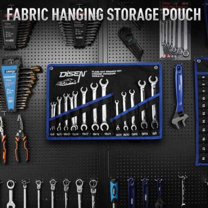 DISEN 16-Piece Flare Nut Wrench Set with PTFE Tape | Metric and SAE Inch1/4 to 7/8" & 6-21mm, CR-V Steel Brake Line Wrench Set with Organizer Pouch,Father's Gift - style: Silver Flare Nut Wrench Set