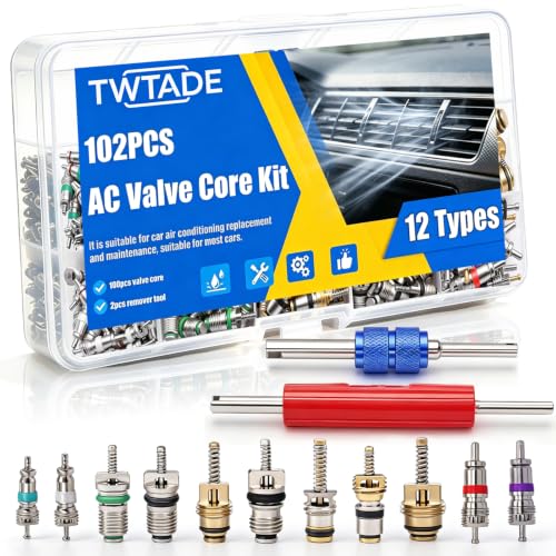 TWTADE 102Pcs Car Air Conditioner Valve Core Kit, R12 R134A Schrader Valve Cores with Dual Head Valve Core Remover Tool, Replacement AC Valve Stem Accessories for Automotive HVAC Refrigeration System - color: Multicolor - 102Pcs