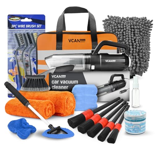 VCANENERGY Car Cleaning kit, Car Interior Detailing kit with 10000pa Car Vacuum Cleaner, Detailing Brush Set, Wheel Brush, Windshield Cleaner Tool, Complete Auto Accessories for Men, Women - size: 25 pcs
