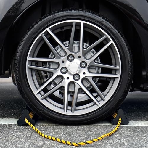 OULEME Heavy Duty Rubber Wheel Chocks, 1 Pair, 8.3" L x 4.4" W x 4" H, Non-Slip Tire Stopper Blocks with Rope, for RV Camper Travel Trailers Motorhome Aircraft Car Truck - style: with Rope (1 pair)
