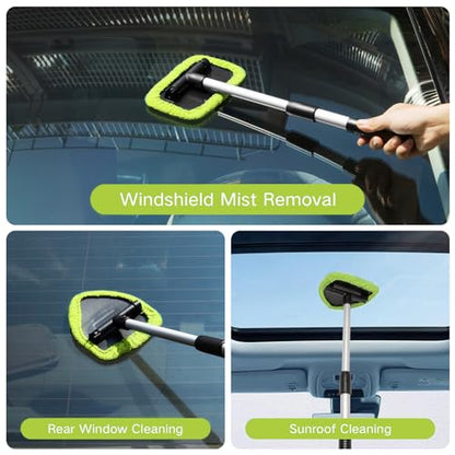 Qydipclin 11pcs Windshield Cleaner Tool, Car Window Cleaning Wash Kit with 6 Reusable Microfiber Pads 2 Spray Bottles and Extendable Handles Auto Glass Wiper Kit, Green - color: Green