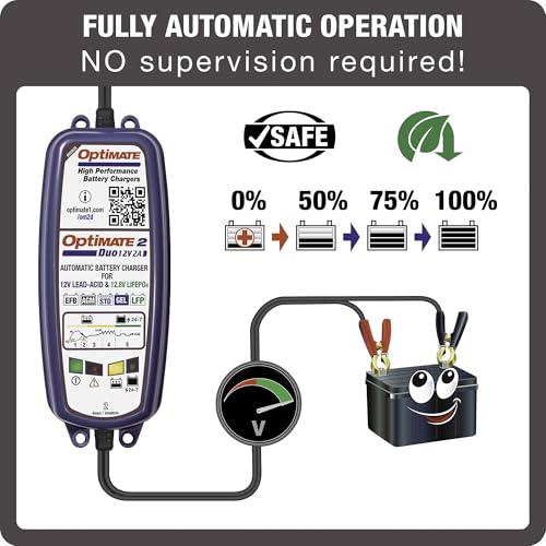 Tecmate Optimate 2 Duo, TM-551, Bronze Series: 5-Step 12V / 12.8V 2A Sealed Battery Charger & maintainer, Blue - size: OptiMATE 2 DUO, 12V / 12.8V 2A