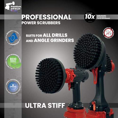 Premium Drill Brush Professional– 2in1 for Drill & Angle Grinder Ultra-Stiff 6 in Black | Scratch-Free Heavy-Duty Cleaning Brush for Concrete, Brick, Stone, Metal, Masonry, Grills, Rust - color: Black