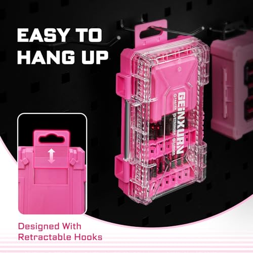 Geinxurn 56Pieces Impact Screwdriver Bits Set, Magnetic S2 Steel Phillips/Slotted/Square/Torx Insert Power Bits Tips, Impact Bit Holder with Pink Storage Box Case - style: STKB056B-PK