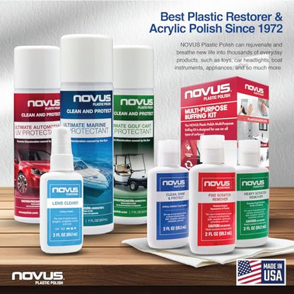 NOVUS Plastic Polish | Flexible Window Kit | One 3” Backing Pad for Drill, One 3” Green Foam Pad, One 3” Black Foam Pad, 1, 2, Three Polish Mate Wipes, One Microfiber Towel