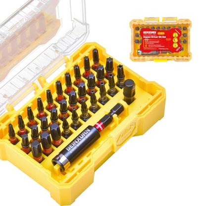 Geinxurn 32Pieces Impact Screwdriver Bits Set, S2 Steel Magnetic Torx/Security Torx Muliti Insert Bits Tips Set with Impact Bit Holder and 1/4”Socket Adapter(Yellow Storage Box Case) - style: FQ032025-BYW
