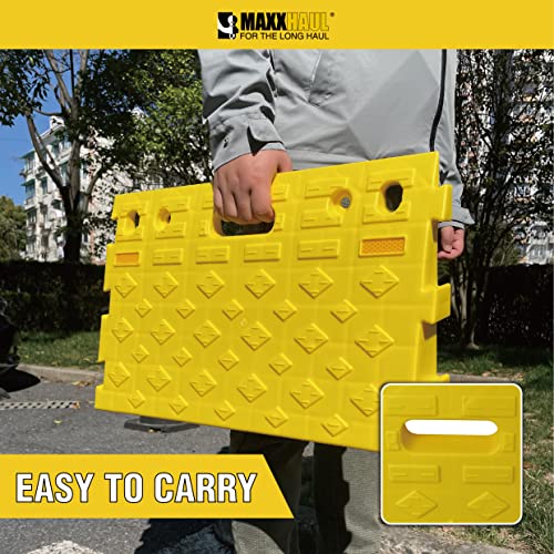MAXXHAUL 50707 Portable Interlocking Plastic Curb Threshold Ramp Set (Yellow), 21.5 x 13.5 x 4 in, 2,000 lb Capacity per Ramp, for Driveway, Dock, Scooter, Wheelchair, Car, Truck