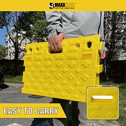 MAXXHAUL 50707 Portable Interlocking Plastic Curb Threshold Ramp Set (Yellow), 21.5 x 13.5 x 4 in, 2,000 lb Capacity per Ramp, for Driveway, Dock, Scooter, Wheelchair, Car, Truck