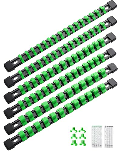 ALOANES 6PC Socket Organizer, Socket Rails Fit 1/2", 1/4" and 3/8" Drive | Heavy Duty ABS Socket Holders Hold up 86 Sockets for Mechanics Toolbox Drawer Bags(Green) - color: Green, size: 6PC, 1/2, 3/8 & 1/4-inch Drive