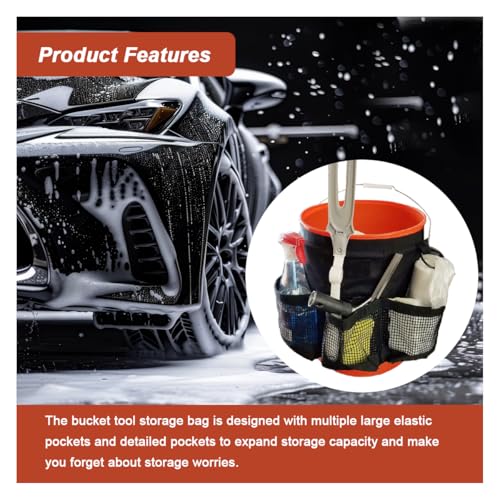 5 Gallon Bucket Tool Organizer Bag with Mesh Storage Pockets | Multi-Purpose Car Bucket Wash Tool, Universal Vehicle Cleaning Supplies Accessories for Home, Gardening, Fishing