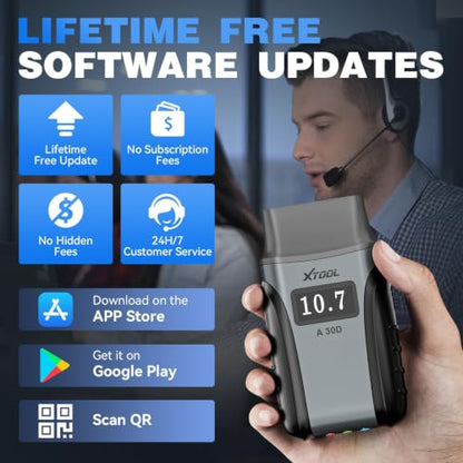 XTOOL A30D Bidirectional OBD2 Scanner Diagnostic Tool Wireless 19 Resets | Lifetime Update Scan Tool,Crank Sensor EPB Throttle Relearn,ABS SRS Transmission,FCA & CAN FD,Full System for iPhone&Android