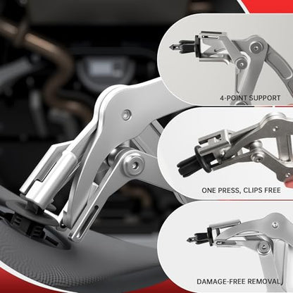 Car Clip Pliers, Spring-Loaded Auto Fastener Remover, Four-Point Support 17-4 Stainless Steel Damage-Free Door Panel & Interior Exterior Trim Removal Tool for Plastic Fasteners
